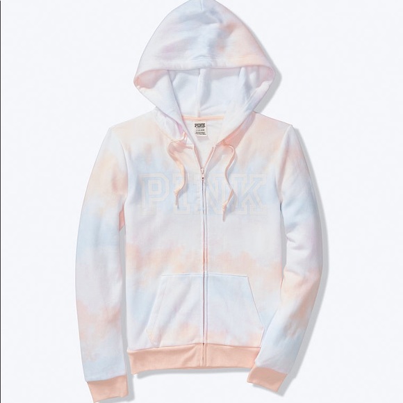 💕VS PINK PASTEL WHITE TIE DYE LOGO FULLZIP HOODIE - Picture 2 of 5